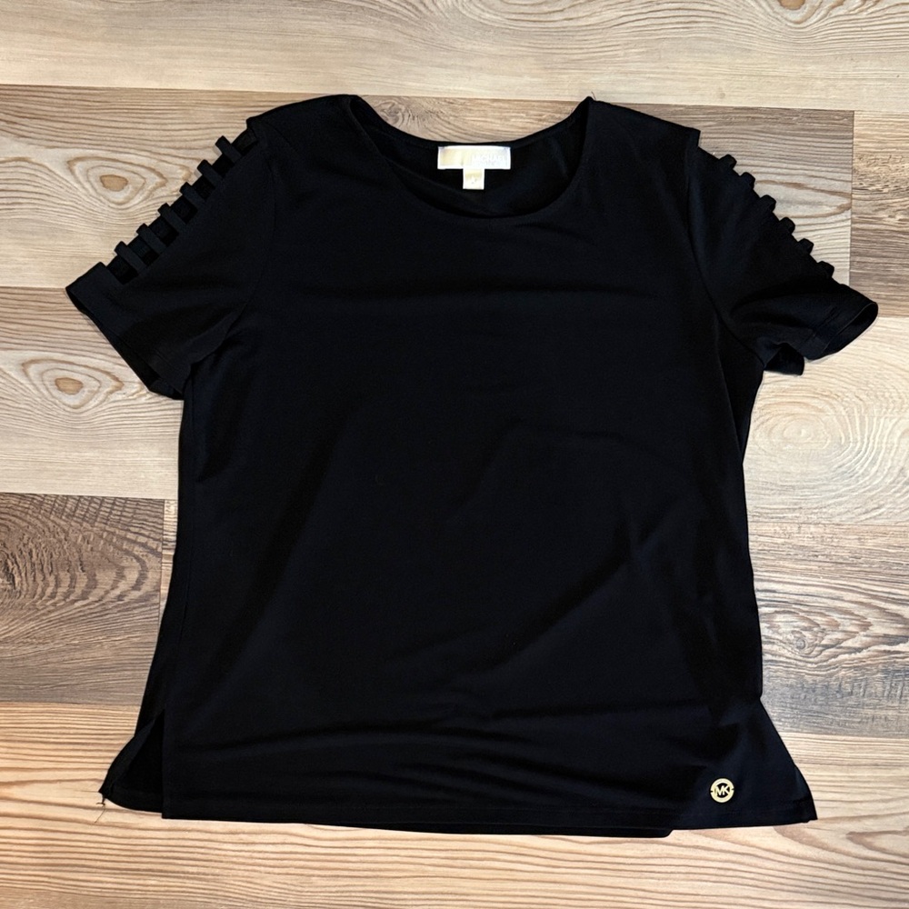 Michael Kors Black Short Sleeve Top with Cut-Out Details